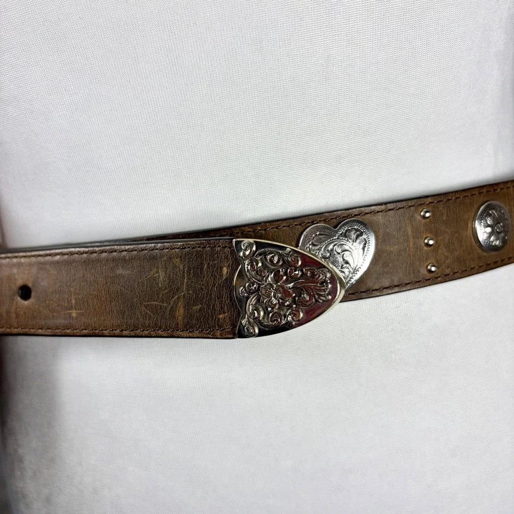 Ariat Western Heart Brown Leather & Metal Belt Women's 32/80 Cowgirl Festival